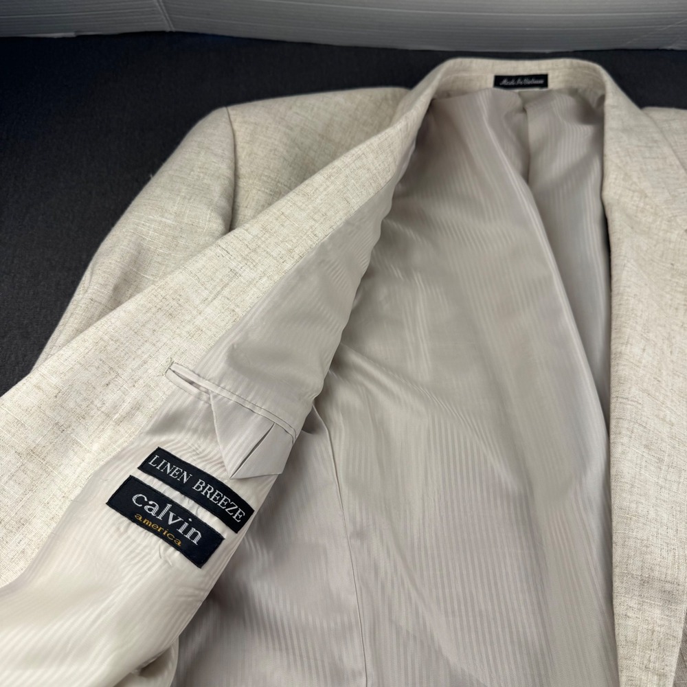 Calvin America Linen Breeze Blazer Mens 48L Beige Two Button Sport Coat